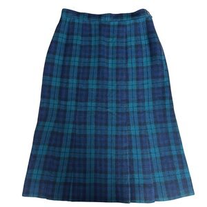 Vtg Pendleton Wool Pleated Tartan Wool Skirt Sz 8 Preppy, Black Watch Plaid